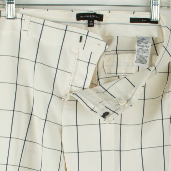 BANANA REPUBLIC Ryan Trousers Pants Ivory Windowpane Check Charcoal Gray 8 - Picture 4 of 5